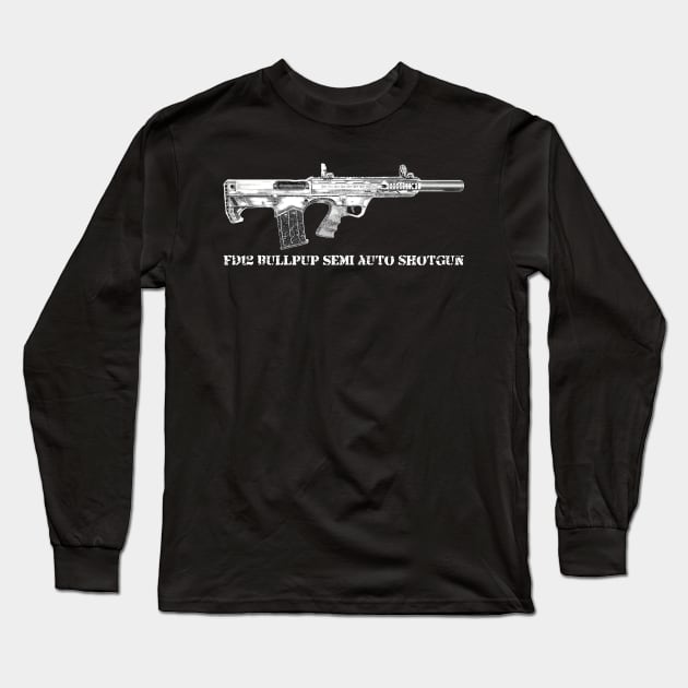 FD12 Bullpup Shotgun 12 CAL Distressed Design Long Sleeve T-Shirt by Battlefields